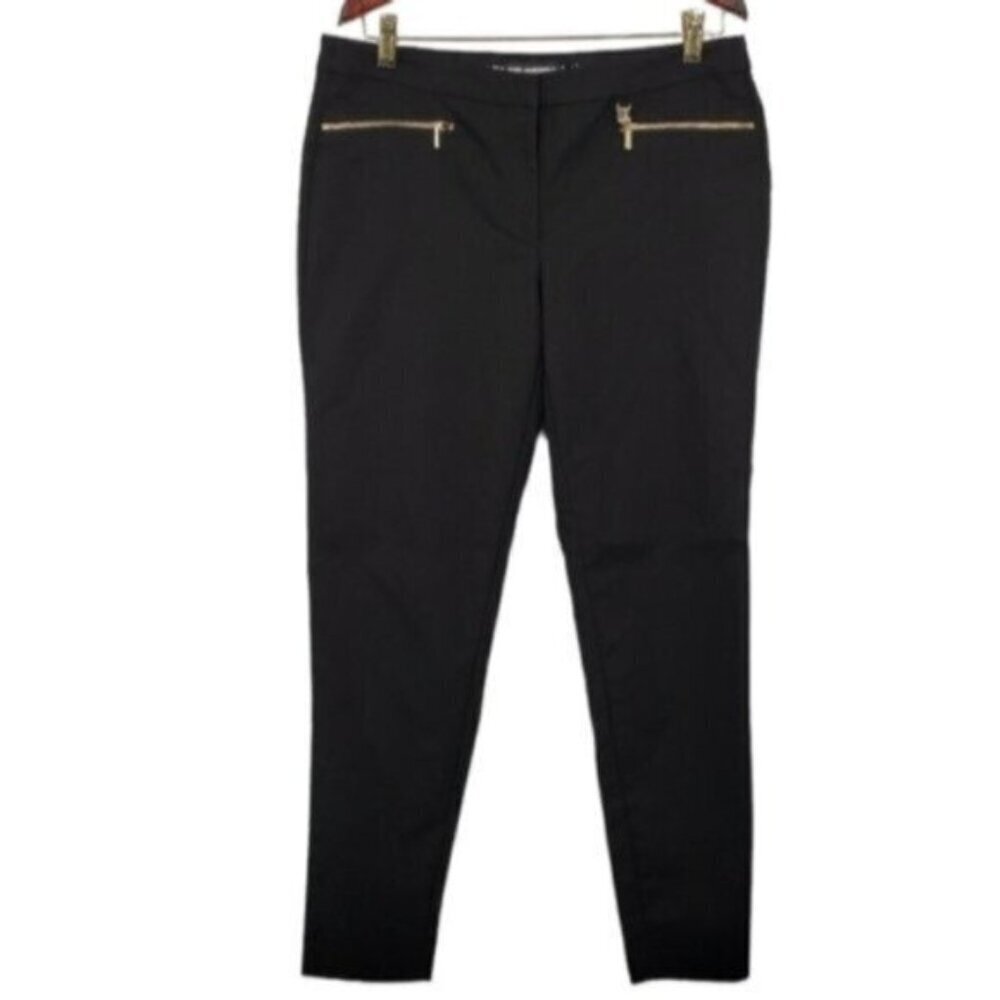 Karl Lagerfeld Paris Cropped Straight Skinny Black Dress Pant Gold Hardw…
